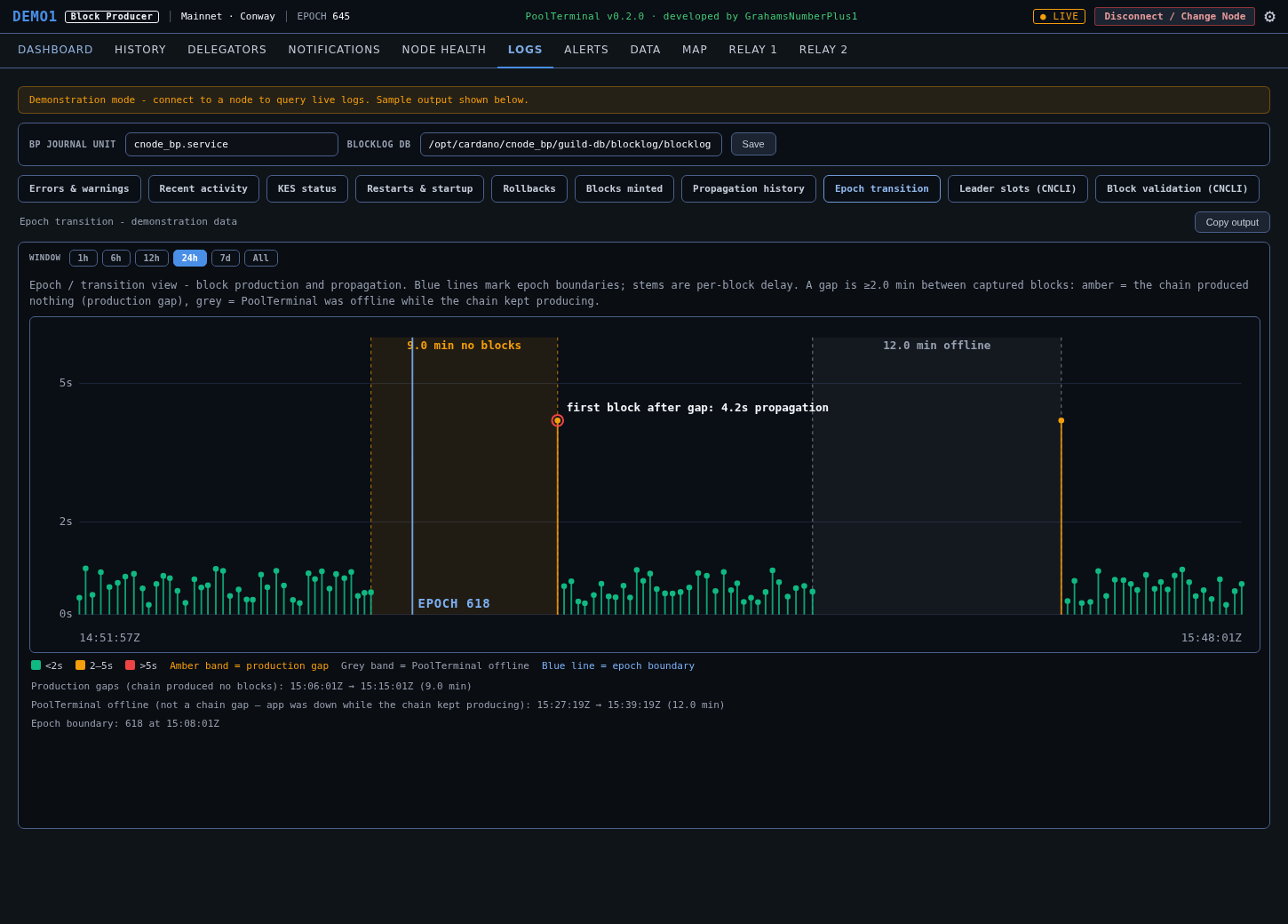The Logs workspace showing the epoch transition view